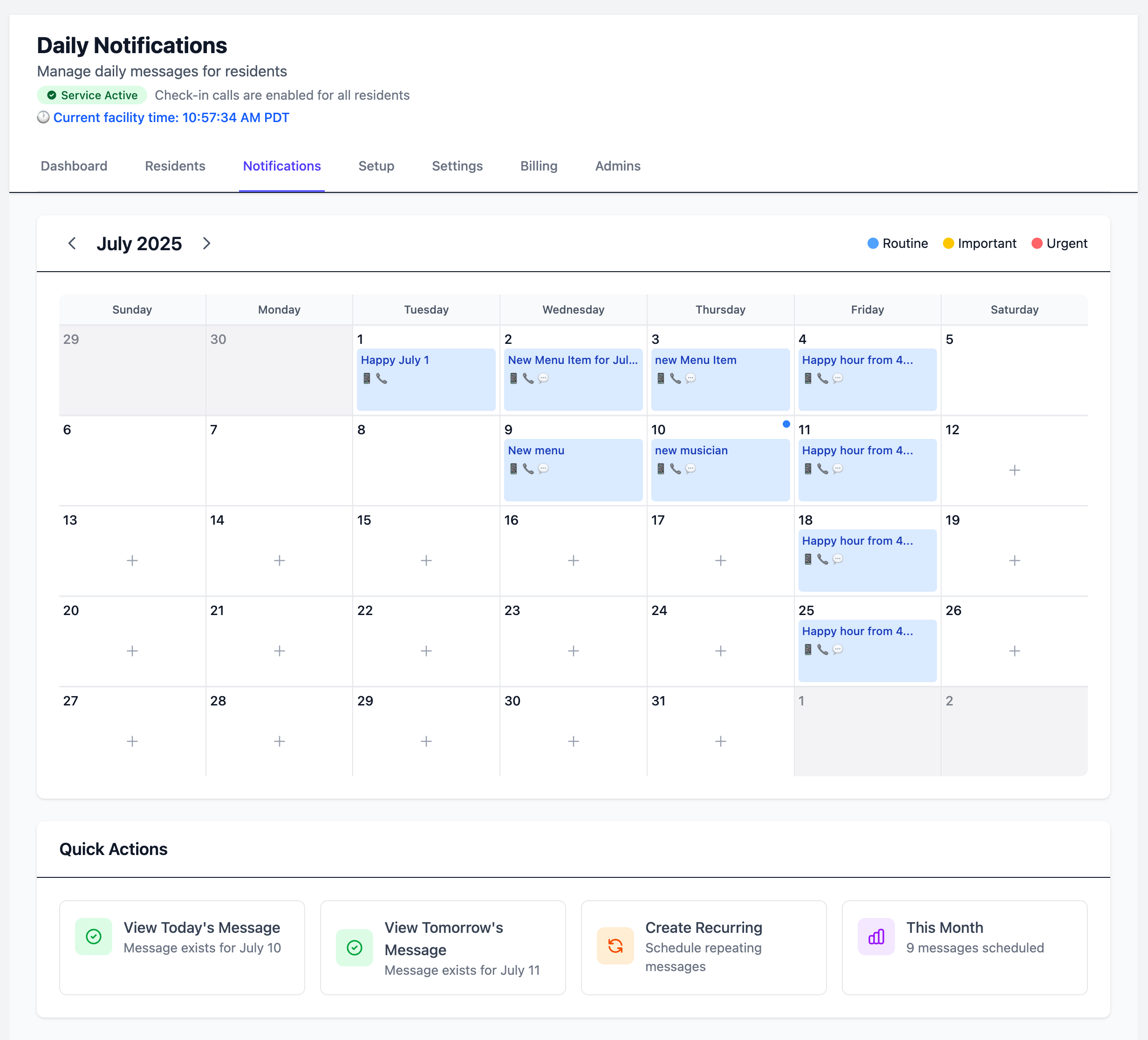 Daily Notifications Calendar Interface